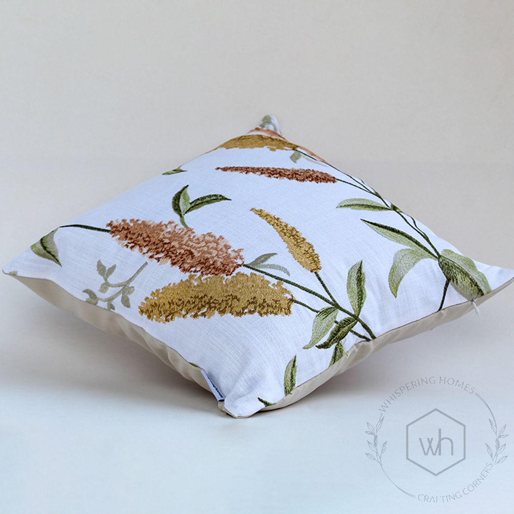 Whitish Yellow Designer Embroidered Cushion Cover