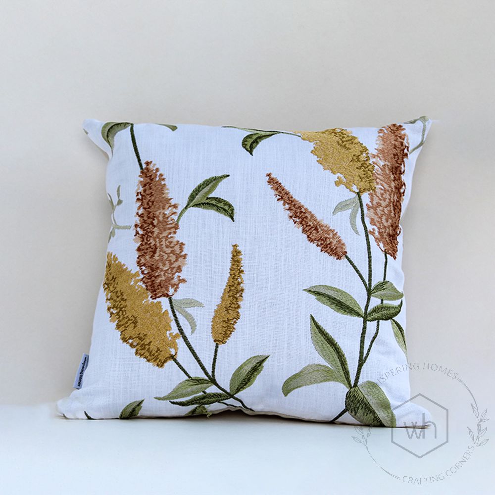 Whitish Yellow Embroidered Designer Cushion Cover