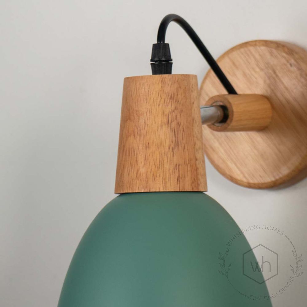 Dome Wooden Wall Light - Green Closeup