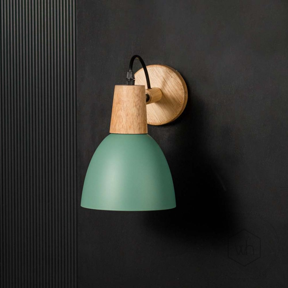 Dome Wooden Wall Light - Green Light Off Black Background