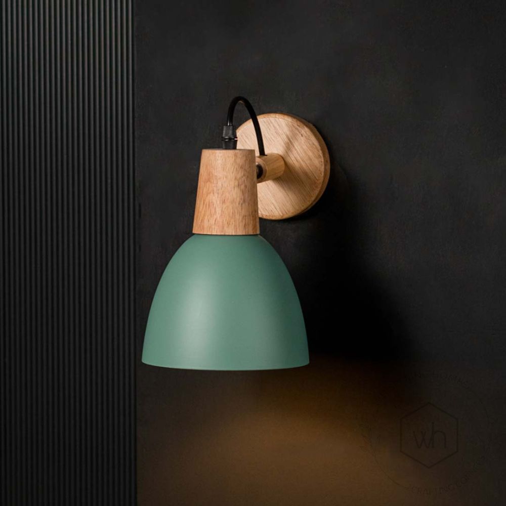 Dome Wooden Wall Light - Green Light On Black Background