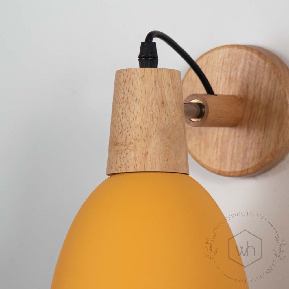 Dome Wooden Wall Light - Yellow Closeup