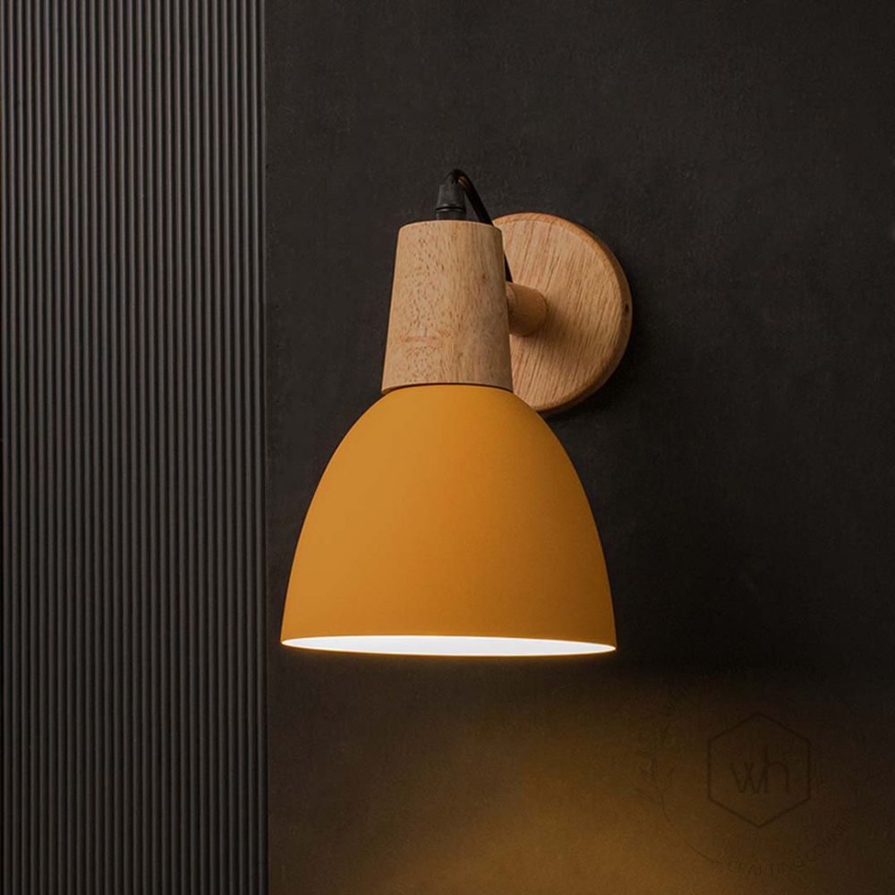 Dome Wooden Wall Light - Yellow Light On Black Background