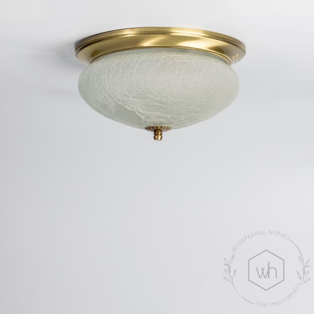 Zenith Crackle Glass 10 Inches Flush Mount Brass Ceiling Lamp