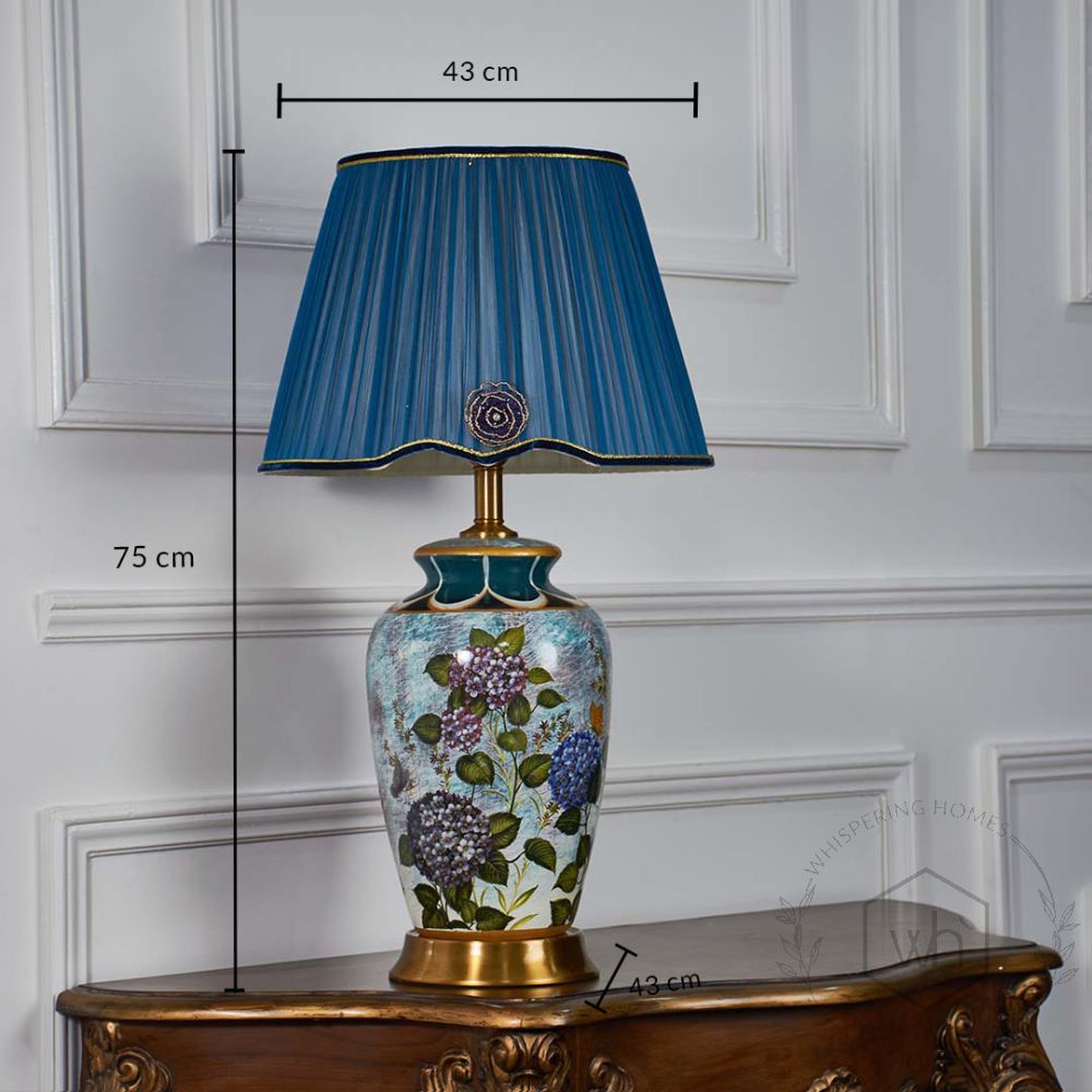 Zest Floral Pattern Multicolor Ceramic Table Lamp with Blue Shade