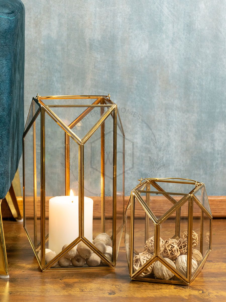 Buy Glass Terrarium Gold Metal & Glass Geometric Candle Lantern