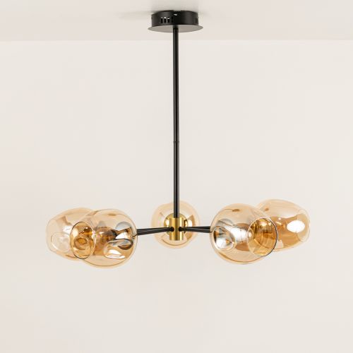 Flannel 5 Linear Chandelier - AmberLight Off White Background