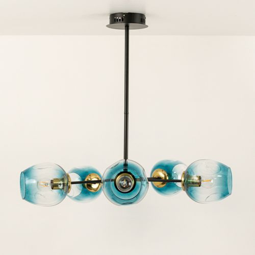 Flannel 5 Linear Chandelier - BlueLight Off White Background