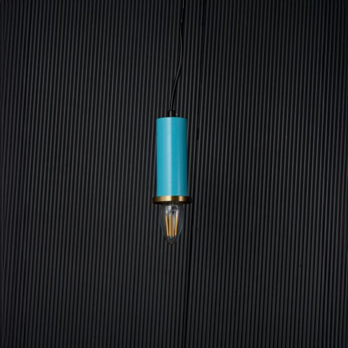 Long Chic Pendant Light - Blue Light Off Black Background