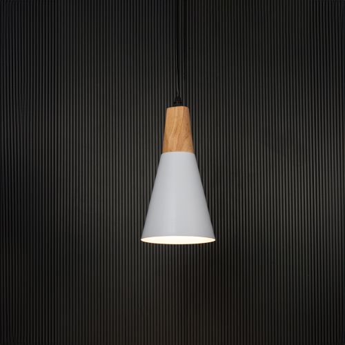 Triangular Cone Pendant Lamp - White Light On Black Background