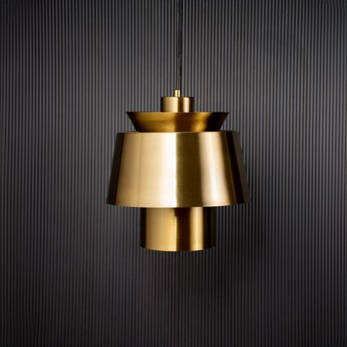 Lotta Metal Pendant Light - Gold Light Off Black Background