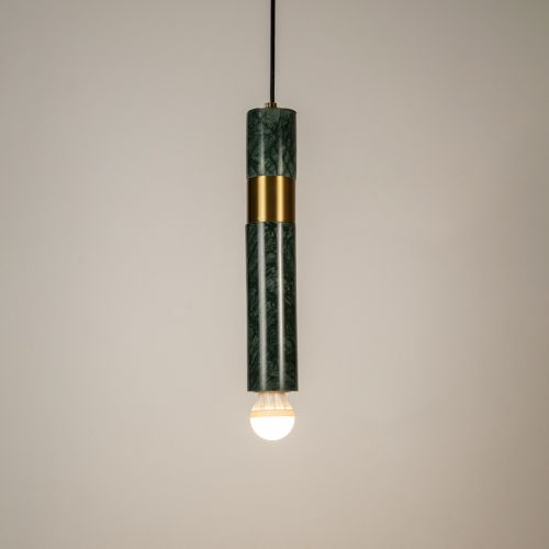 Trapezoid Marble Hanging Light - Green & GoldLight On White Background