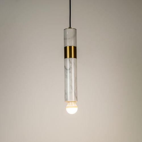 Trapezoid Marble Hanging Light - White & GoldLight On White Background