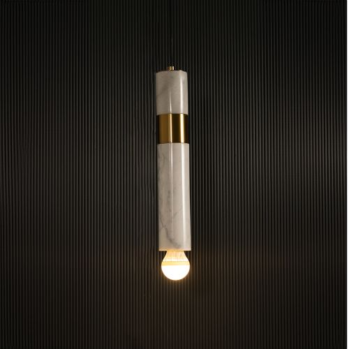 Trapezoid Marble Hanging Light - White & Gold