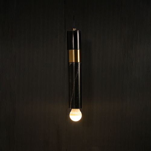 Trapezoid Marble Hanging Light - Black & Gold