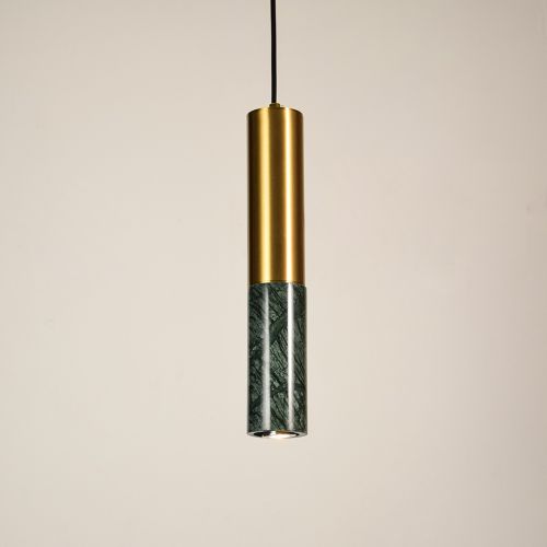 Stalactite Marble Hanging Light - Green & GoldLight On White Background