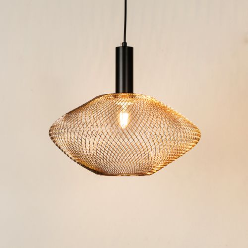 Parachute Mesh Pendant Light - GoldLight On White Background