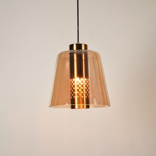 Conical Mesh Hanging Light - AmberLight On White Background