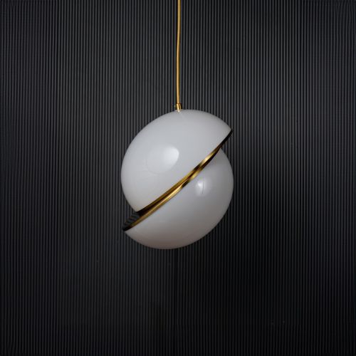 Gilded Ball Pendant Light Light Off Black Background