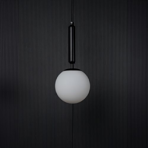 Frosted Sphere Pendant Light - Black Light Off Black Background