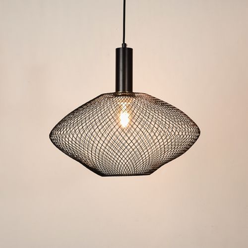 Parachute Mesh Pendant Light - BlackLight On White Background