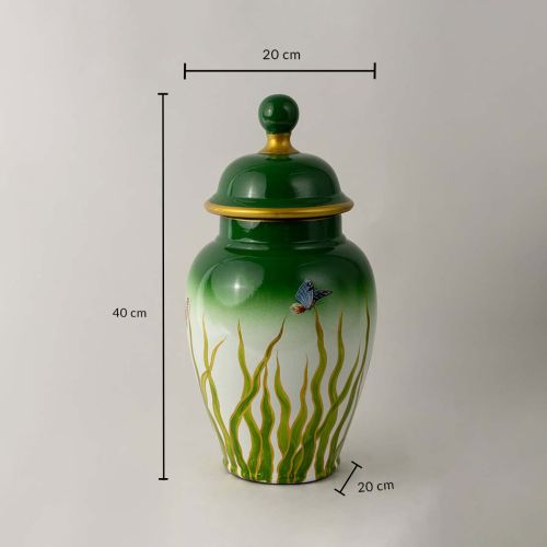 Chinese Green Ceramic Jar With Lid - Large Dimensions