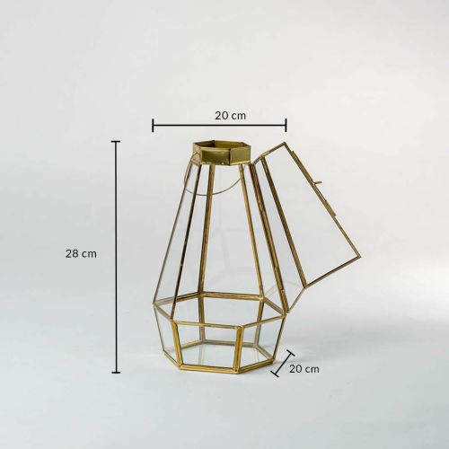 European Style Faceted Gold Metal & Glass Tealight Lantern - Small Dimensions