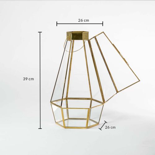 European Style Faceted Gold Metal & Glass Tealight Lantern - Large Dimensions