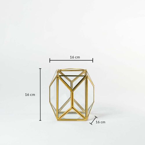 Glass Terrarium Gold Metal & Glass Geometric Candle Lantern - Small Dimensions