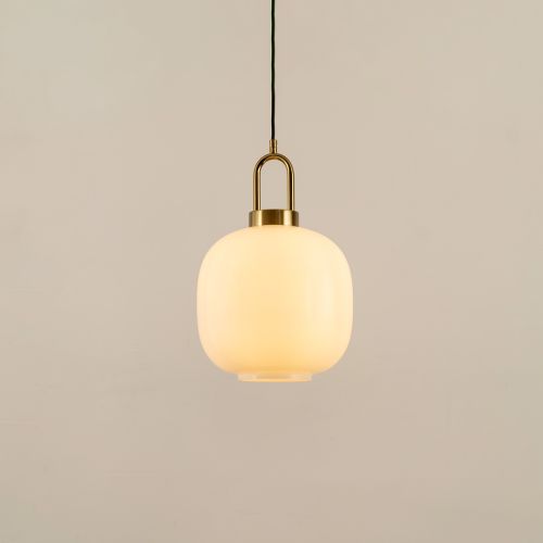 White Round Glass Shade Gold Metal Pendant Light