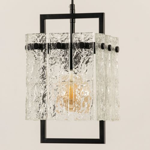 Square Frame Cracked Glass Pendant Light Black Closeup