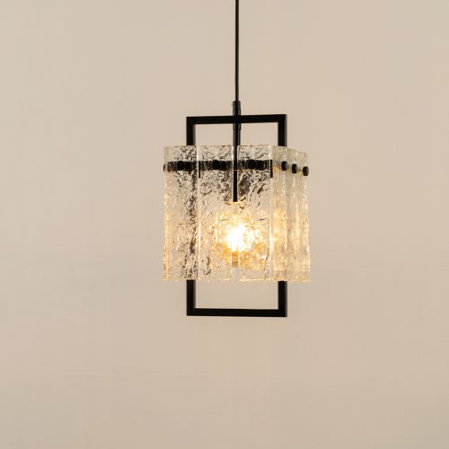 Square Frame Cracked Glass Pendant Light - Black