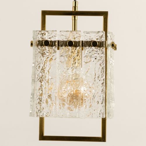 Square Frame Cracked Glass Pendant Light Gold Closeup