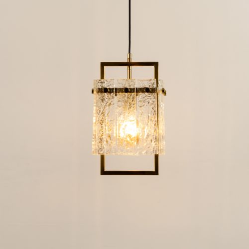 Square Frame Cracked Glass Pendant Light - Gold