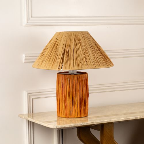 Raffia Dual Tone Table Lamp Light Off White Background