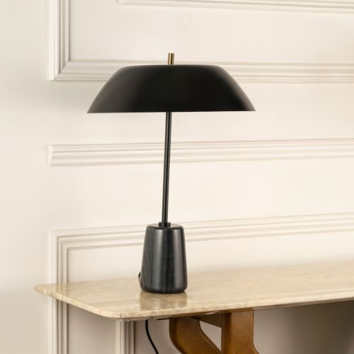 Sayra Table Lamp Black Shade Light Off White Background