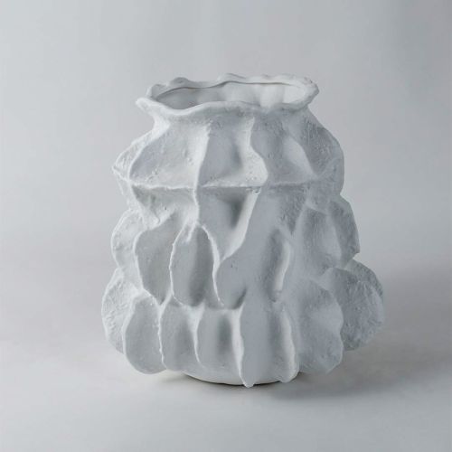 White Textured Round Ceramic Vase 