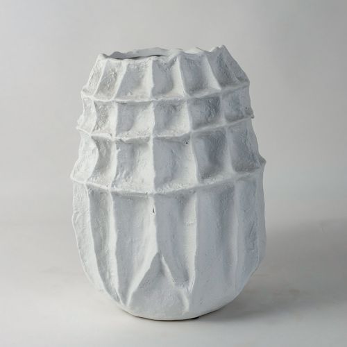 White Textured Long Ceramic Vase 