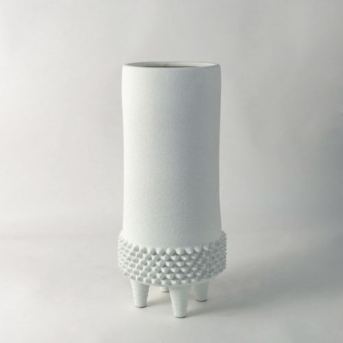 Doted Pillar White Ceramic Vase 