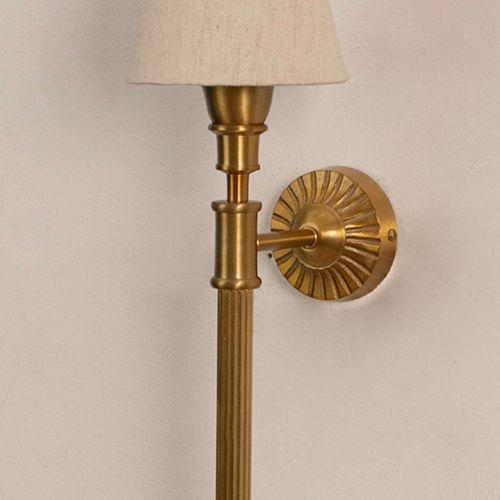 Elysian Brass Wall Sconce Fabric Shade closeup