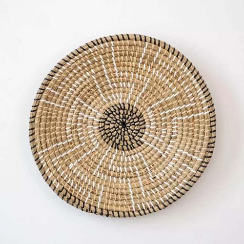 Aria HandWoven Sabai Grass Wall Hanging Basket Black Beige Large 