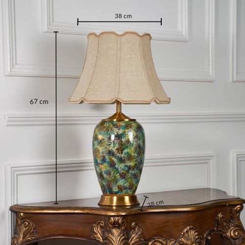 Artisan Crafted American Style Ceramic Table Lamp with Beige Shade Dimensions