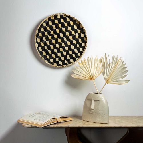 Artisan Handmade Woven Bamboo Basket - Beige & Black