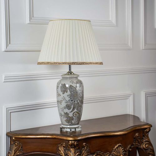 Artistic Chinoiserie Style Ivory Ceramic Table Lamp with Shade