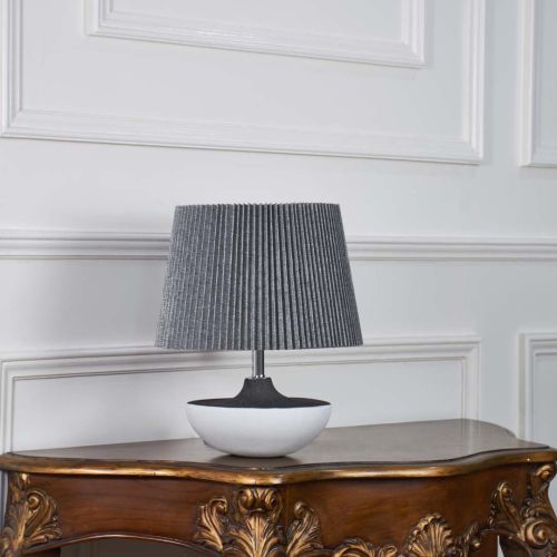 Bowl Shape White Ceramic Table Lamp with Grey Shade