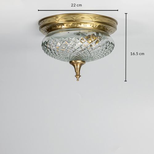 Cut Glass Brass Flush Ceiling Light