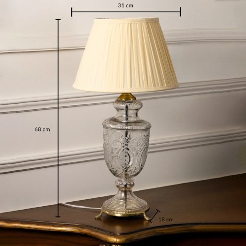 Dewdrop Fancy Cut Glass Trophy Table Lamp With Beige Shade Dimensions