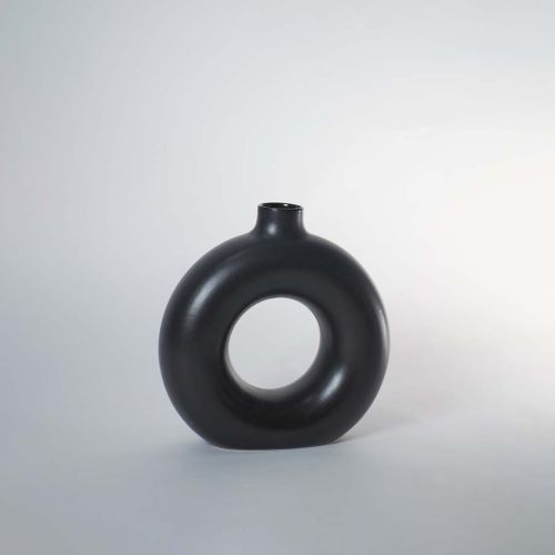 Donut Ceramic Flower Vase Matte Black Large