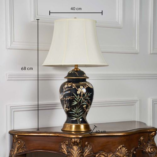 Elegance Glow Chinese Style Ceramic Table Lamp with White Shade - Black Dimensions