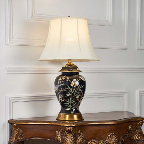 Elegance Glow Chinese Style Ceramic Table Lamp with White Shade - Black